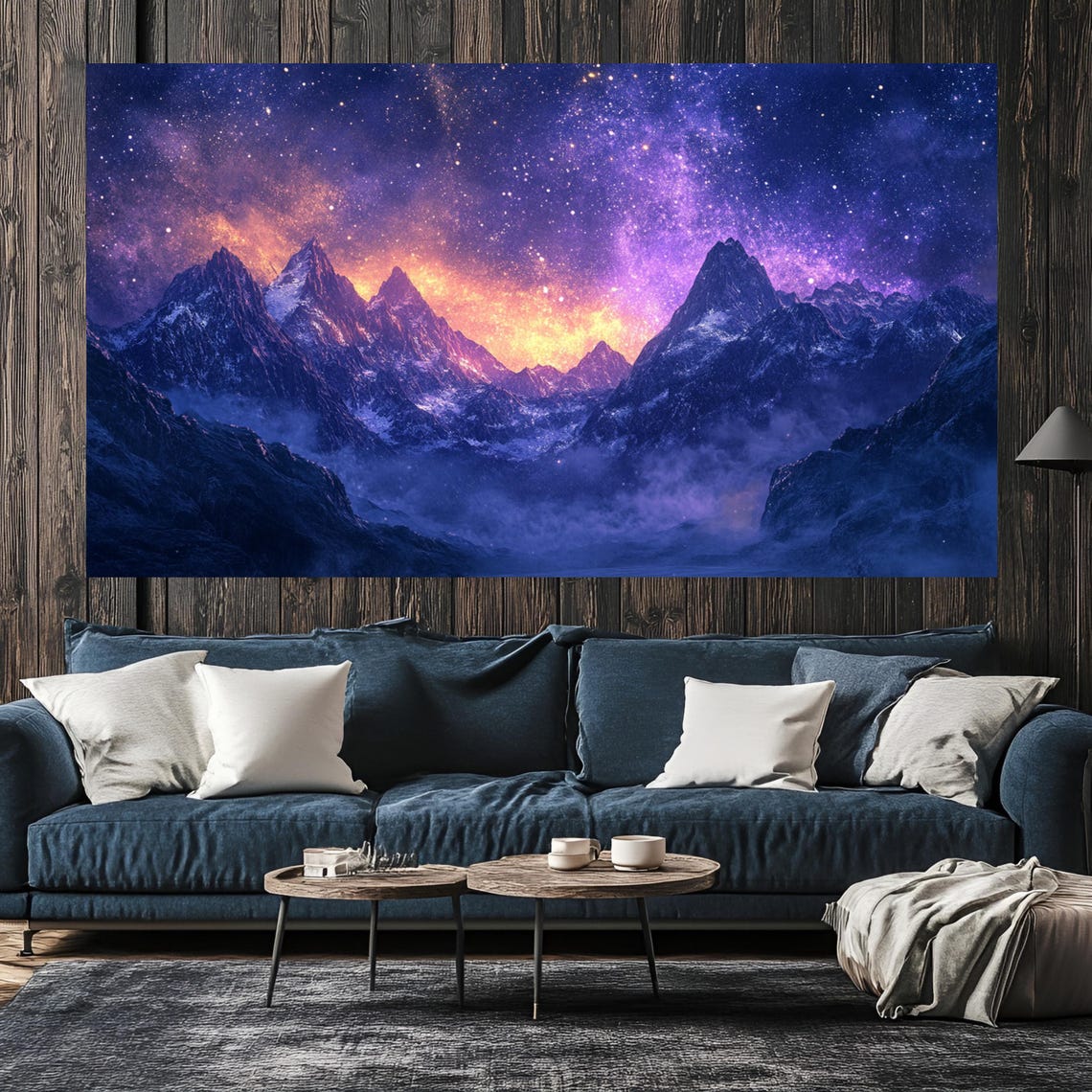 Mystical Mountain Oversized Wall Art Extra Large Wall Art Mystical Night Sky Panoramic Wall Decor Large Living Room Landscape Art - Image 3