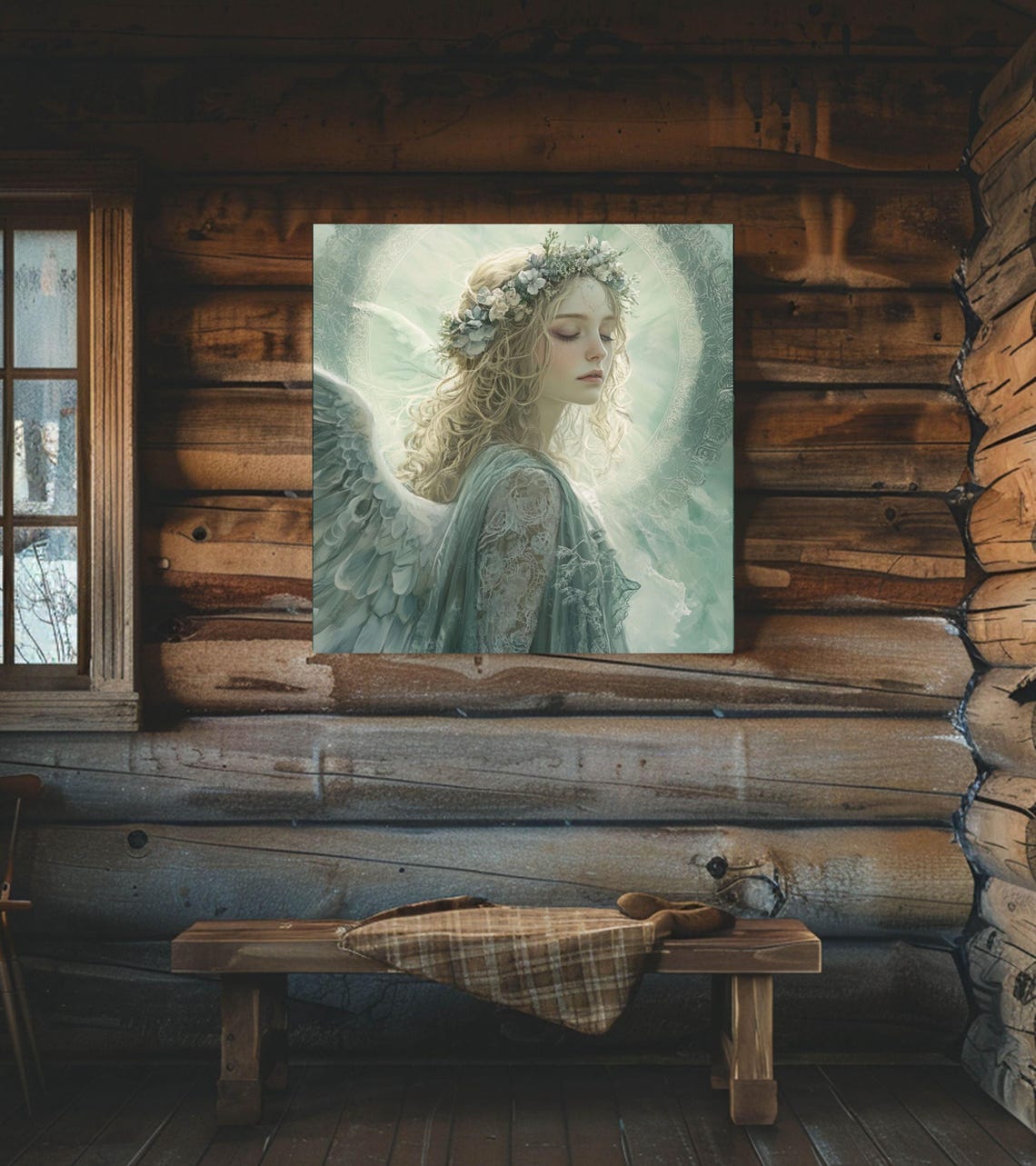Ethereal Winged Angel In Flower Crown Fantasy Portrait Poster - Image 3