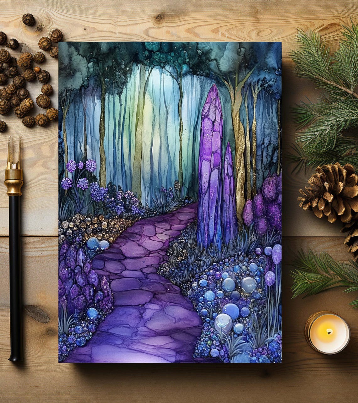 Amethyst Crystal Forest Purple Watercolor Pathway Art Poster - Image 3