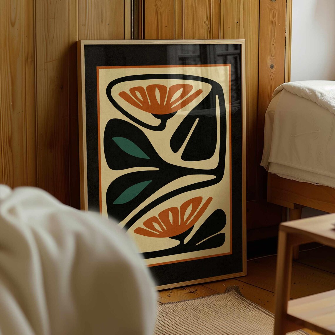 Abstract Mid Century Flower Print, Boho Botanical Poster