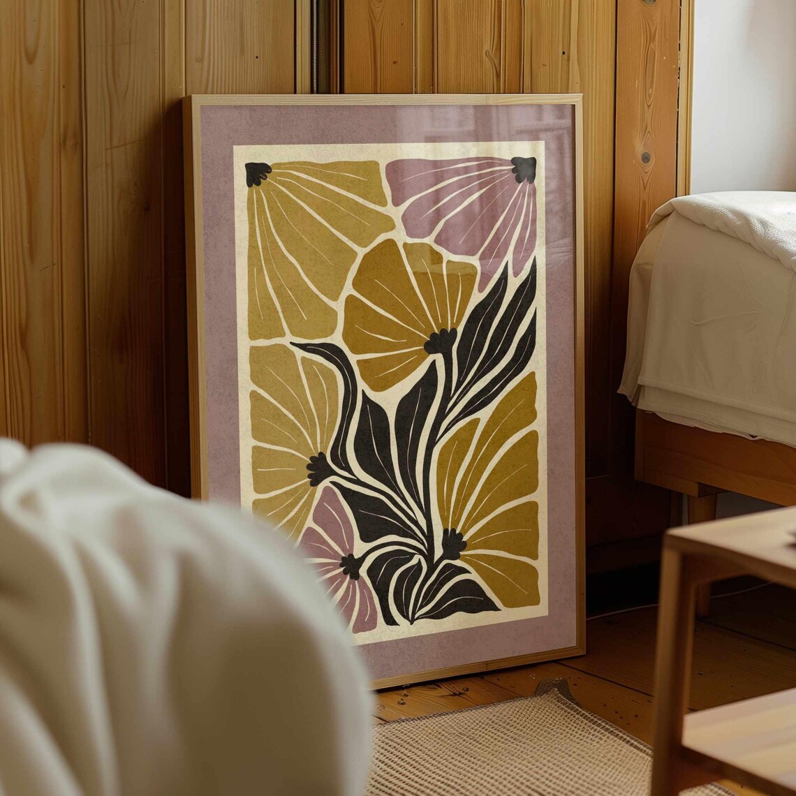 Retro Floral Abstract Botanical Art Print, 70s Boho