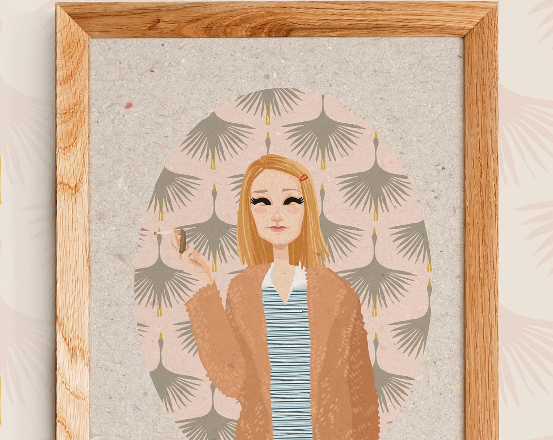 Custom Retro Woman Portrait in Leopard Top Crane Birds Poster - Image 3