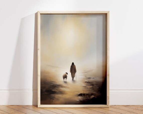 Jesus the Good Shepherd Walking with Sheep Into the Light Poster