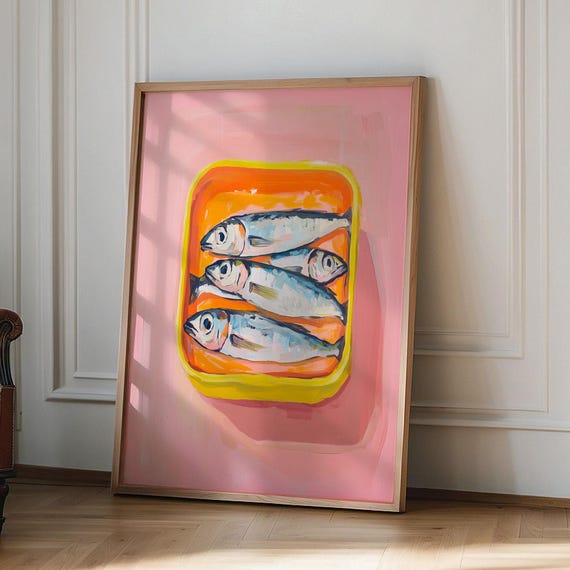 Sardines Oil Painting Art Print, French Kitchen Decor