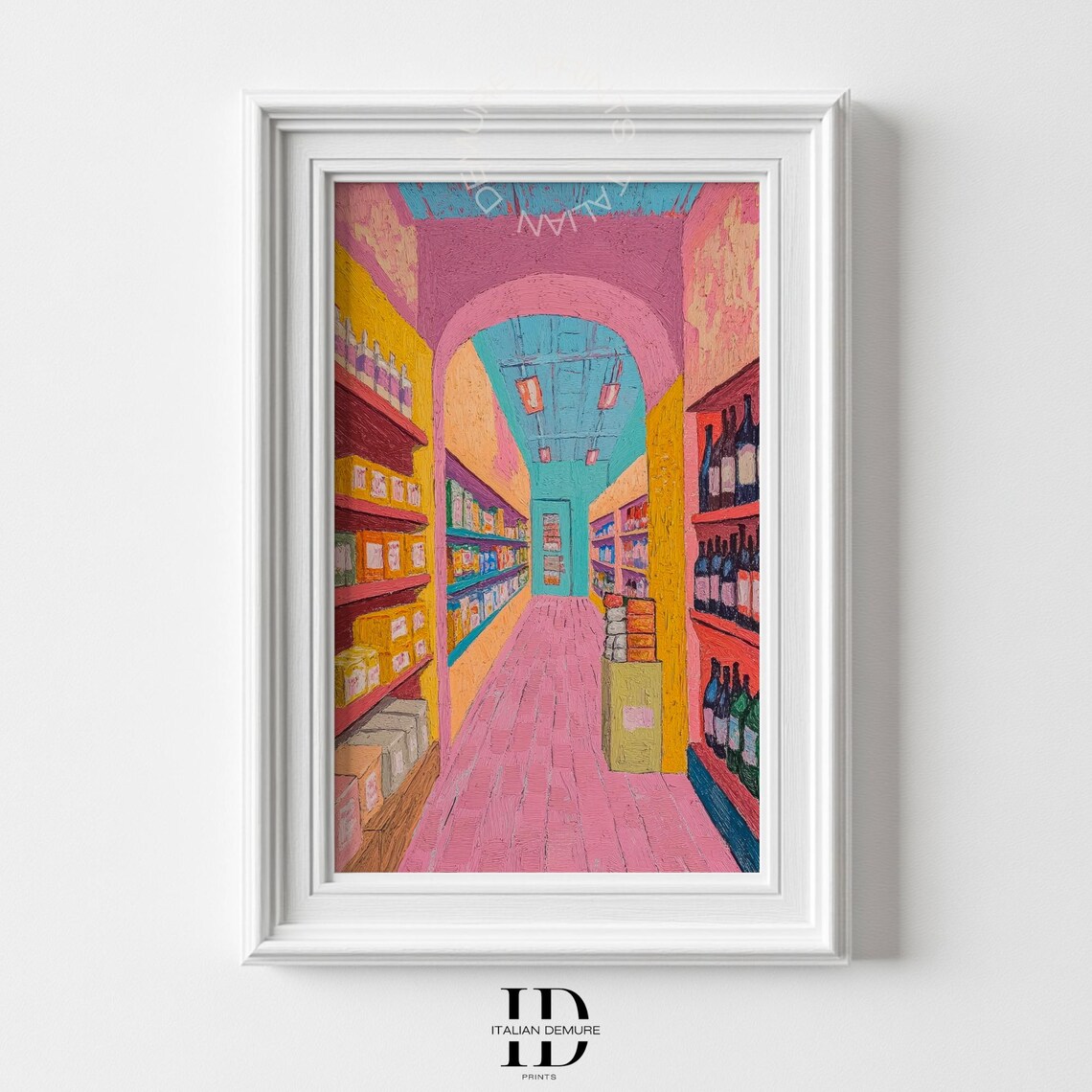 Colorful Grocery Store Aisle Whimsical Supermarket Painting Poster