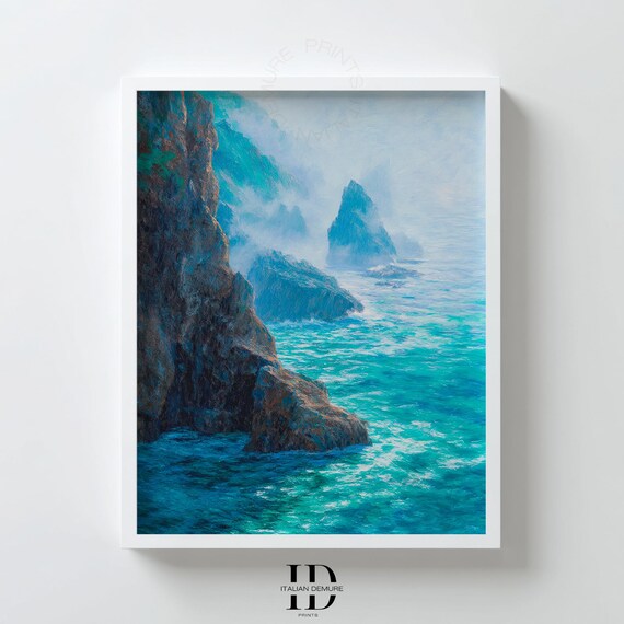 Dramatic Coastal Cliff Misty Ocean Seascape Rugged Rock Shore Poster