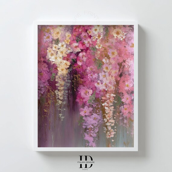 Blush Pink Floral Wall Art Watercolor Flower Cascade Print Romantic Botanical Poster Soft Pastel Artwork
