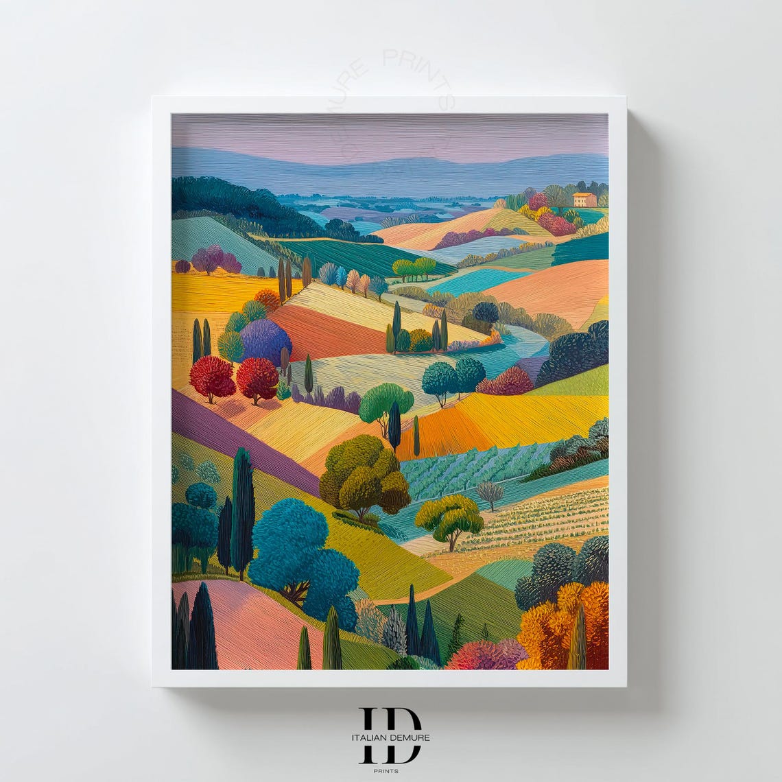 Colorful Patchwork Hillside Countryside Landscape Vibrant Art Poster