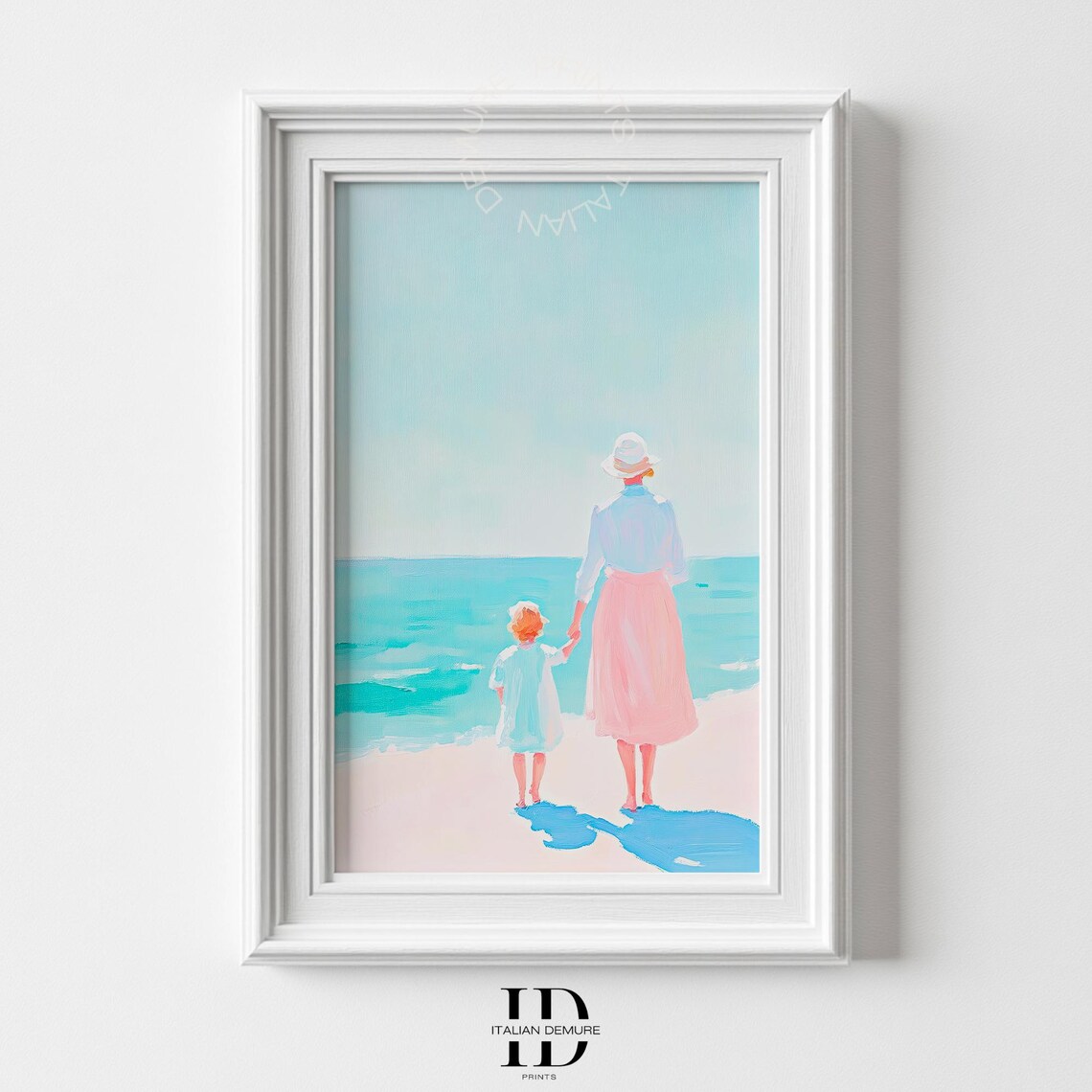 Mother And Child At The Beach Impressionist Oil Painting Coastal Poster