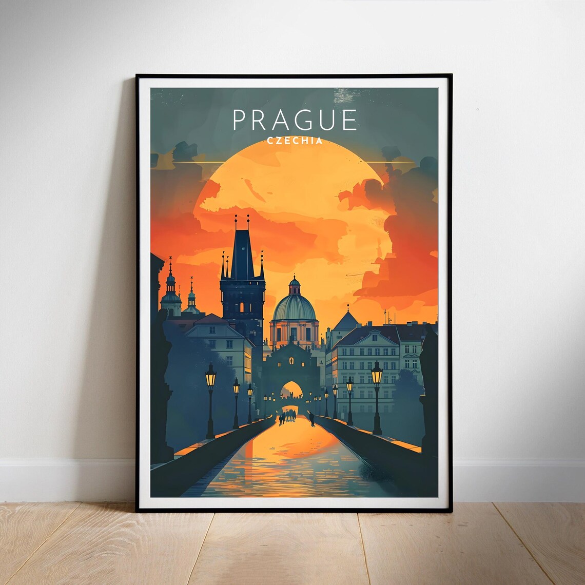 Prague Charles Bridge at Sunset Old Town Skyline Travel Poster - Image 2