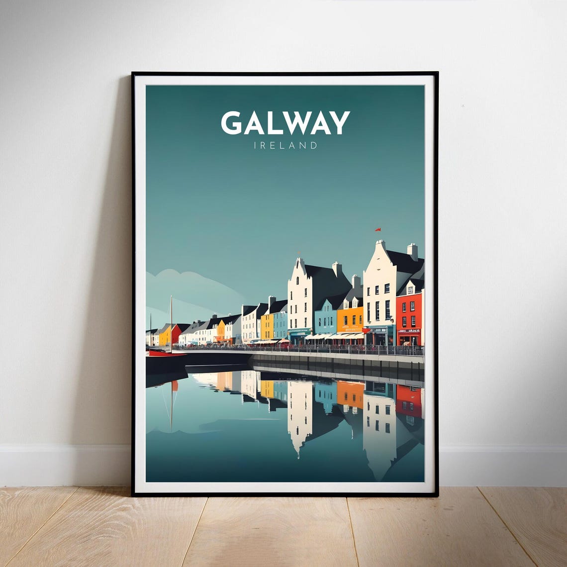 Galway Ireland Colorful Harbor Waterfront Reflections Poster