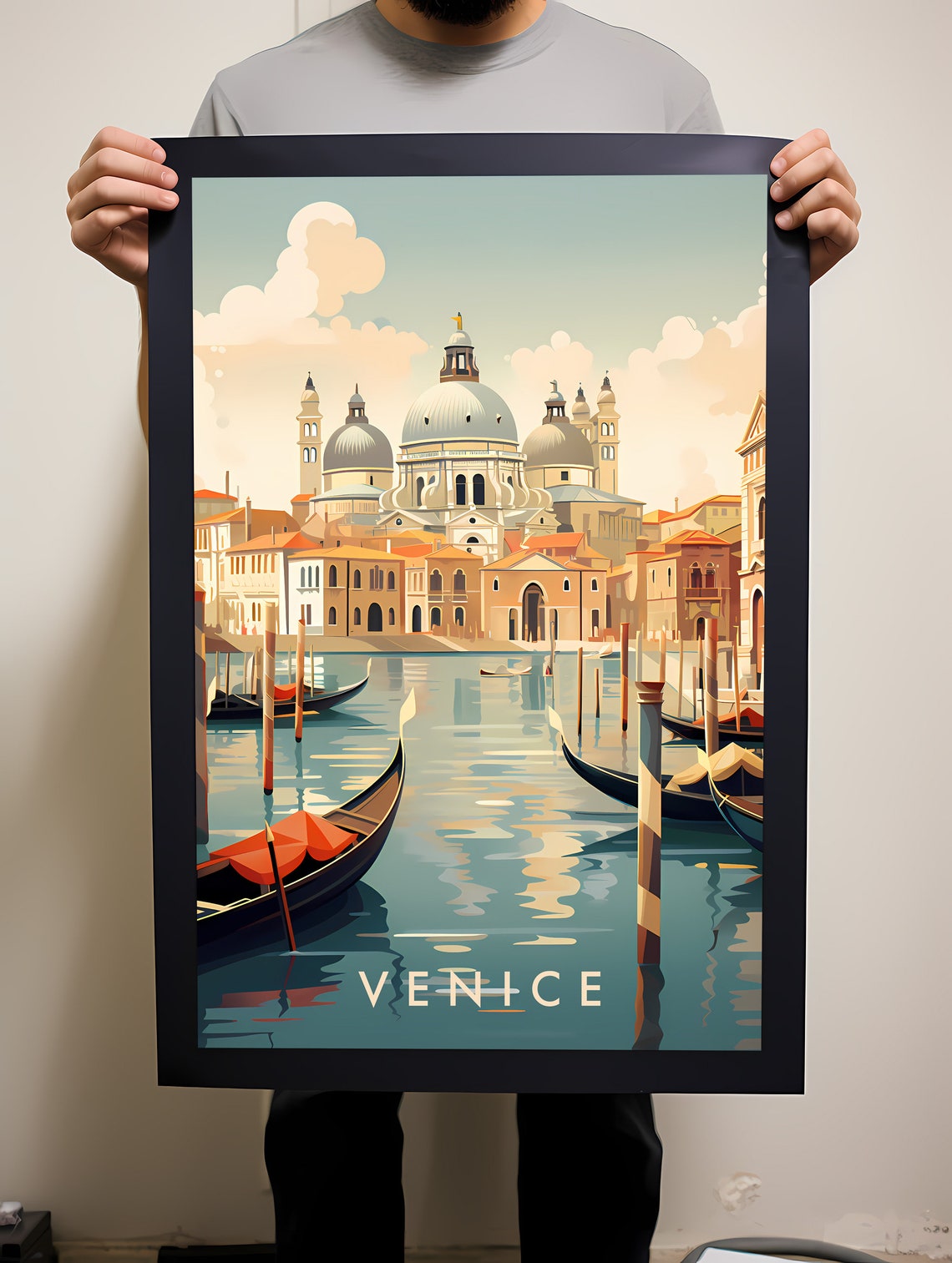 Venice Gondolas Grand Canal Illustration Italy Travel Poster