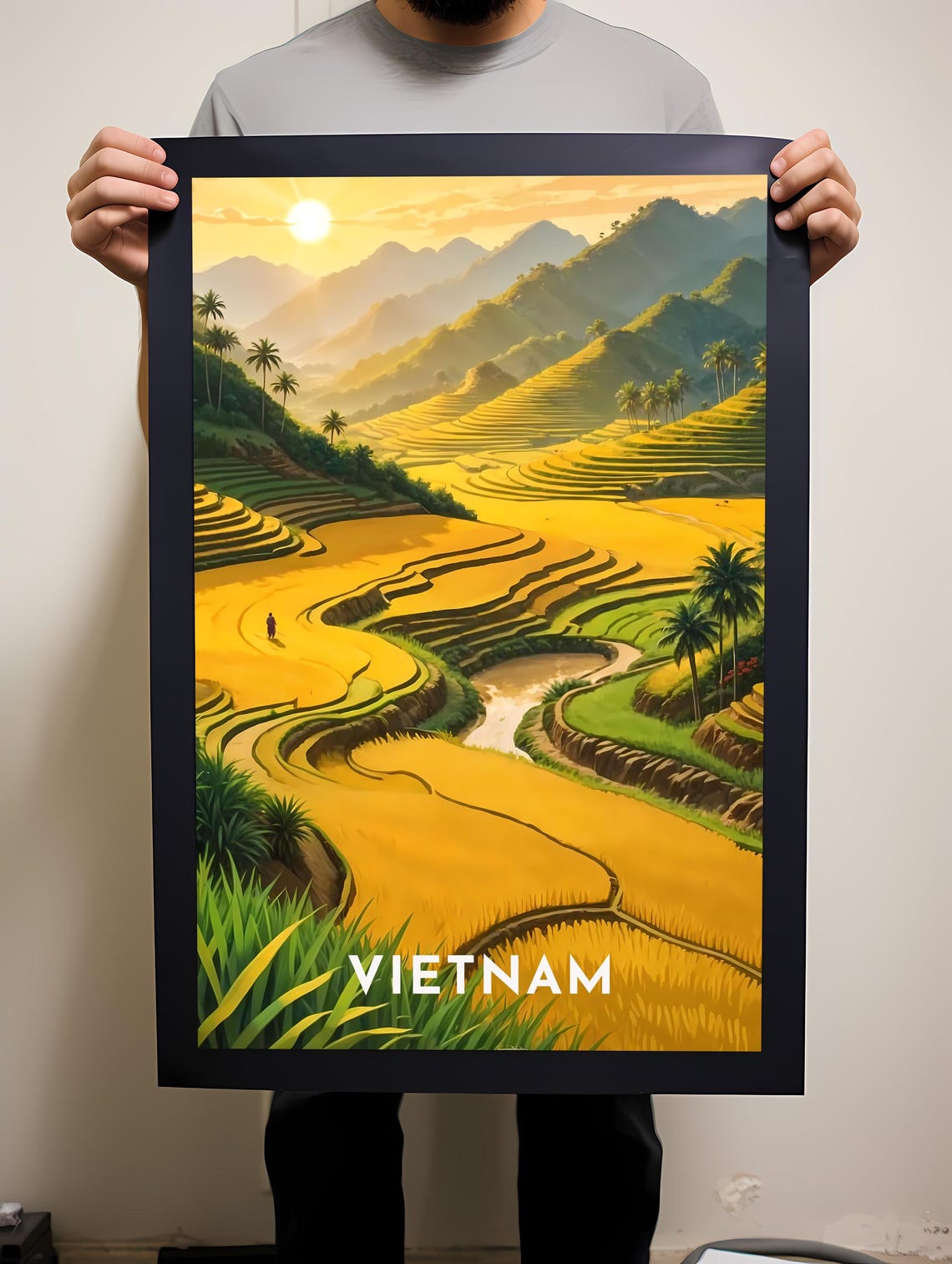 Vietnam Golden Rice Terraces Sunset Mountain Valley Travel Poster - Image 2