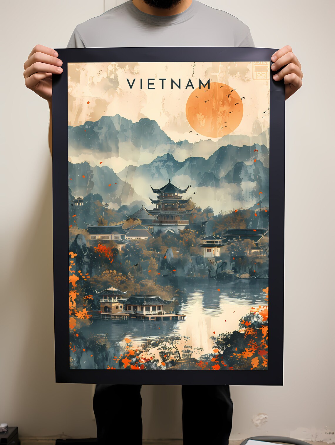 Vietnam Retro Travel Poster, Wall Art Print