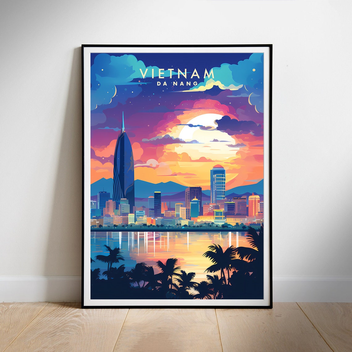 Da Nang Vietnam Colorful Palm Sunset Skyline Waterfront Poster - Image 2