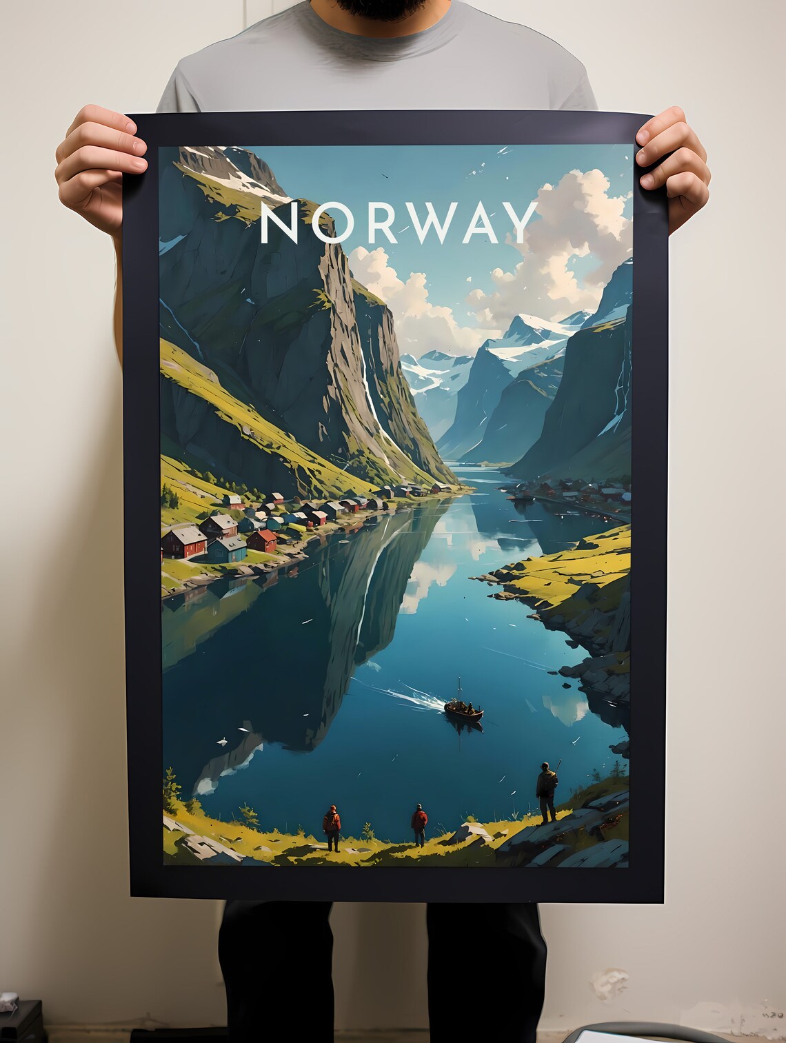 Norway Fjord Village Perfect Mirror Reflection Summer Day Poster
