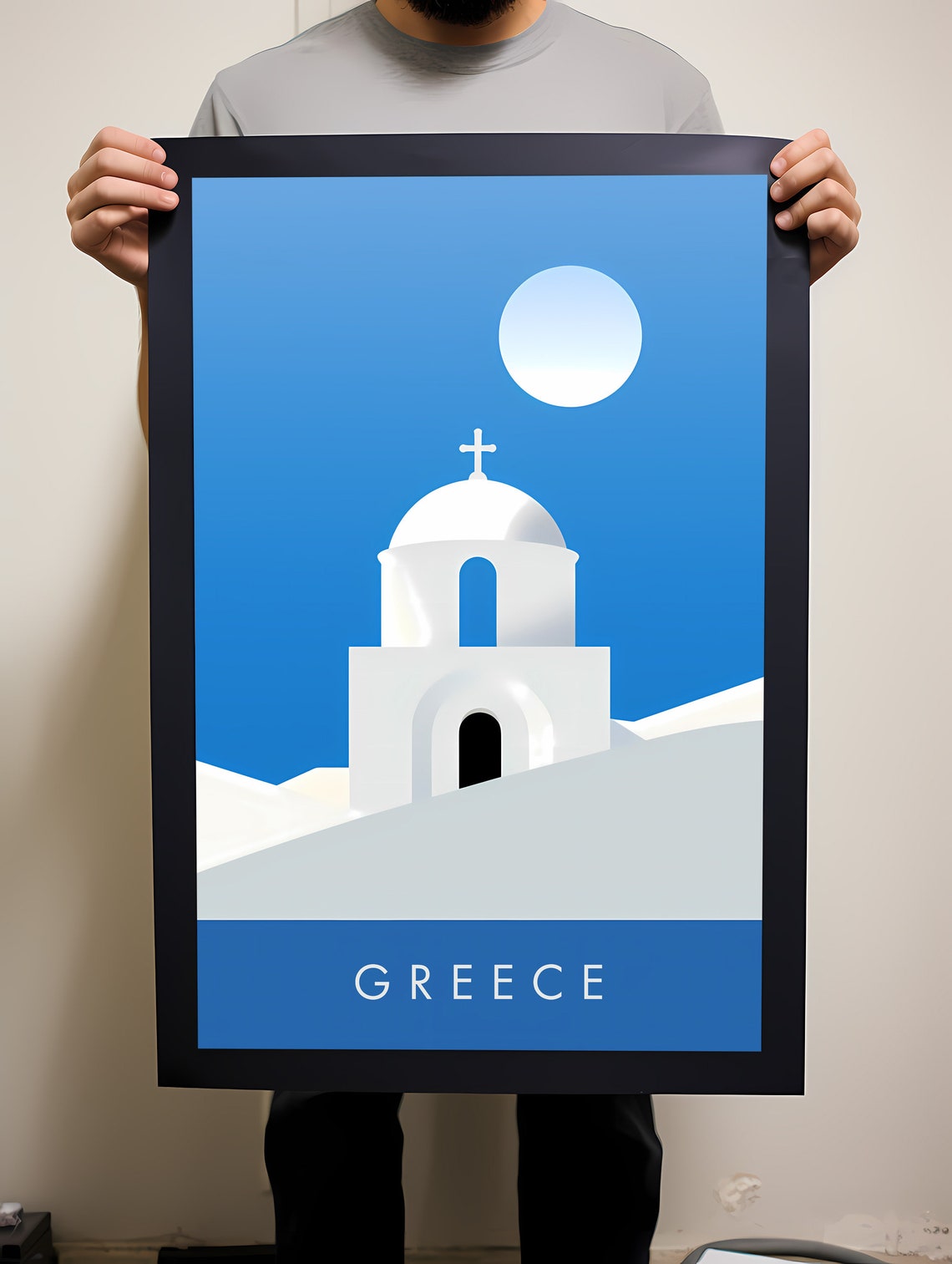 Greece White Chapel Blue Sky Minimalist Island Travel Poster - Image 2