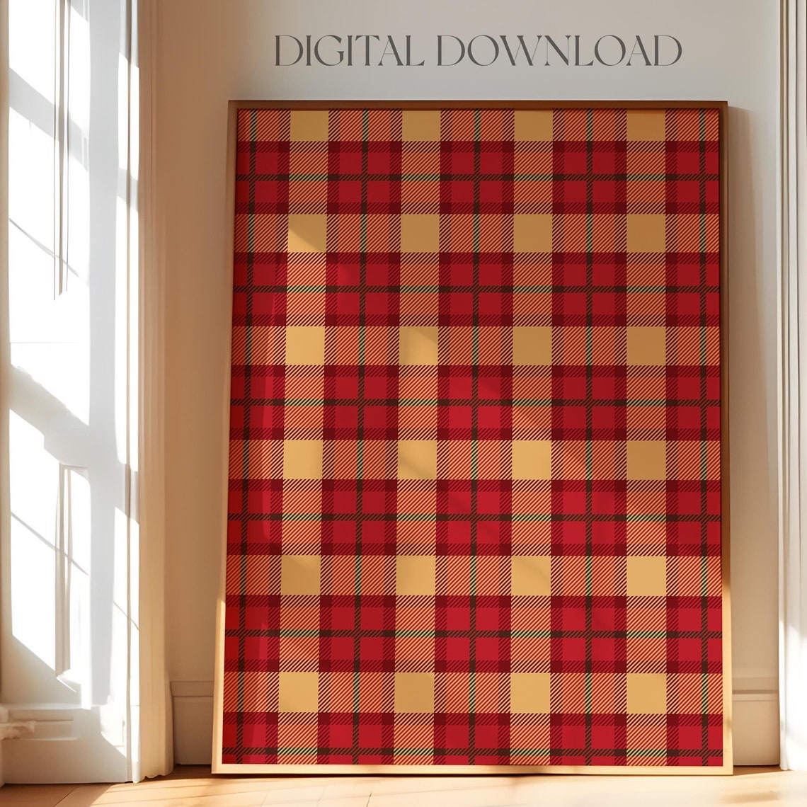 Red Orange Christmas Plaid Check Pattern Holiday Wall Decor Poster