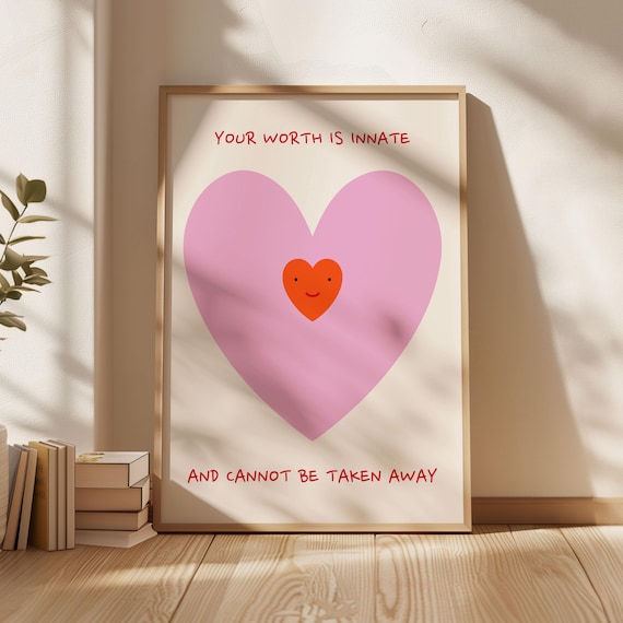 Your Worth Is Innate Pink Heart Affirmation Quote Therapy Poster