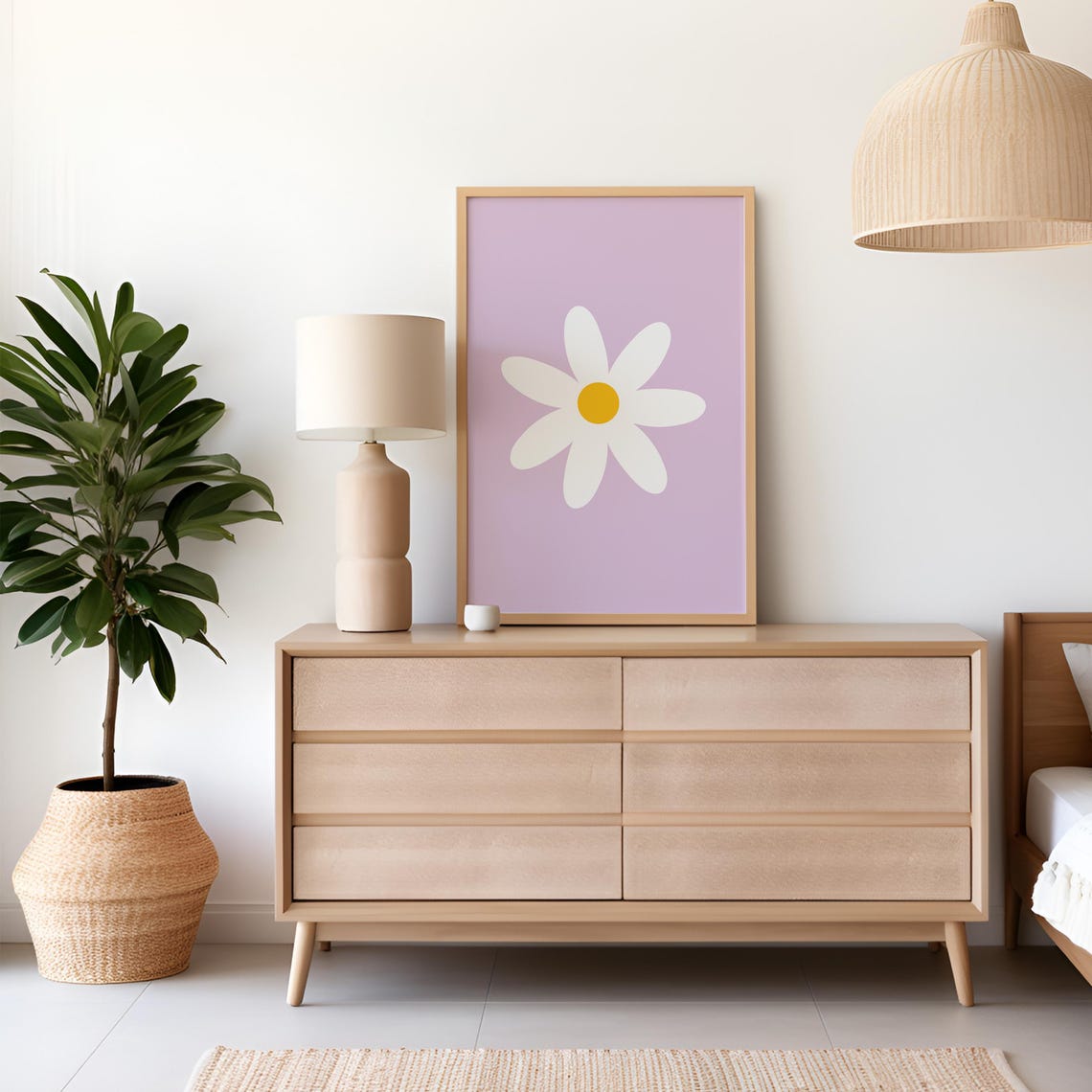 Single Daisy Flower Lavender Modern Nursery Botanical Art Poster - Image 4