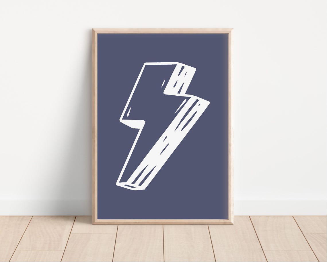 White Lightning Bolt Navy Blue Bold Kids Bedroom Decor Poster - Image 4