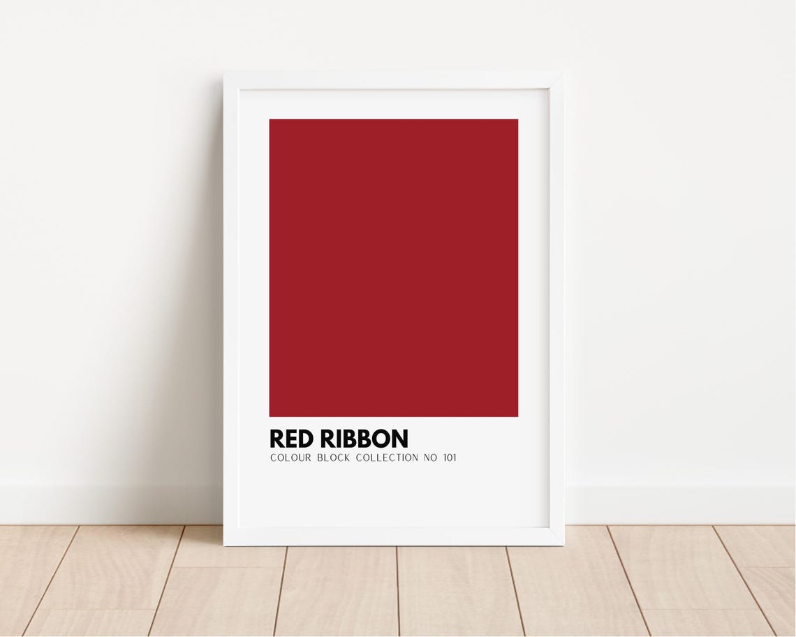 Modern Minimalist Christmas Red Ribbon Colour Block No 101 Print - Image 2