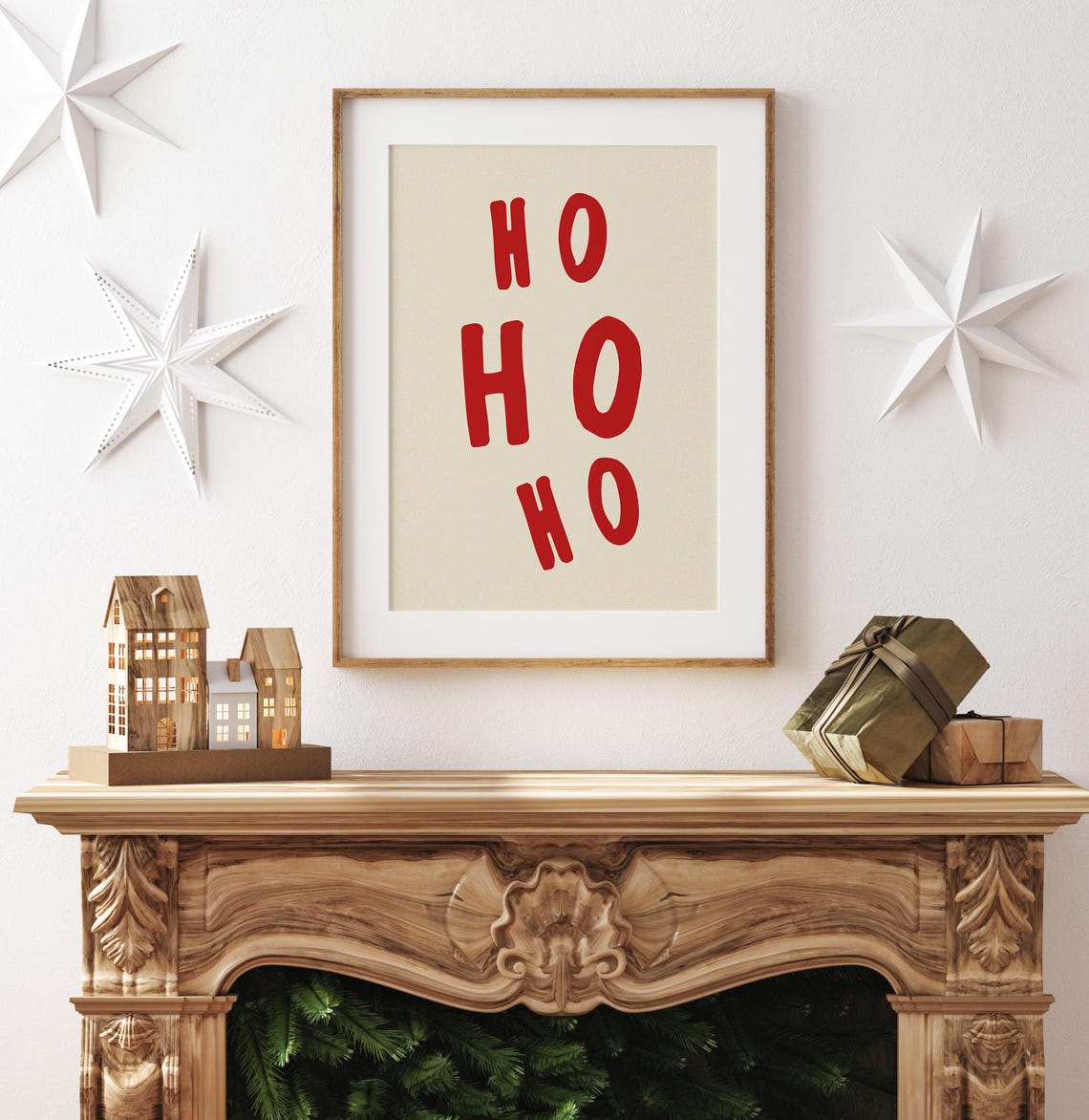 Bold Ho Ho Ho Red Chunky Block Letters Playful Cream Christmas Poster - Image 4