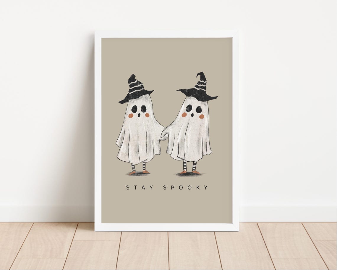 Stay Spooky Cute Ghosts In Witch Hats Beige Halloween Poster - Image 2