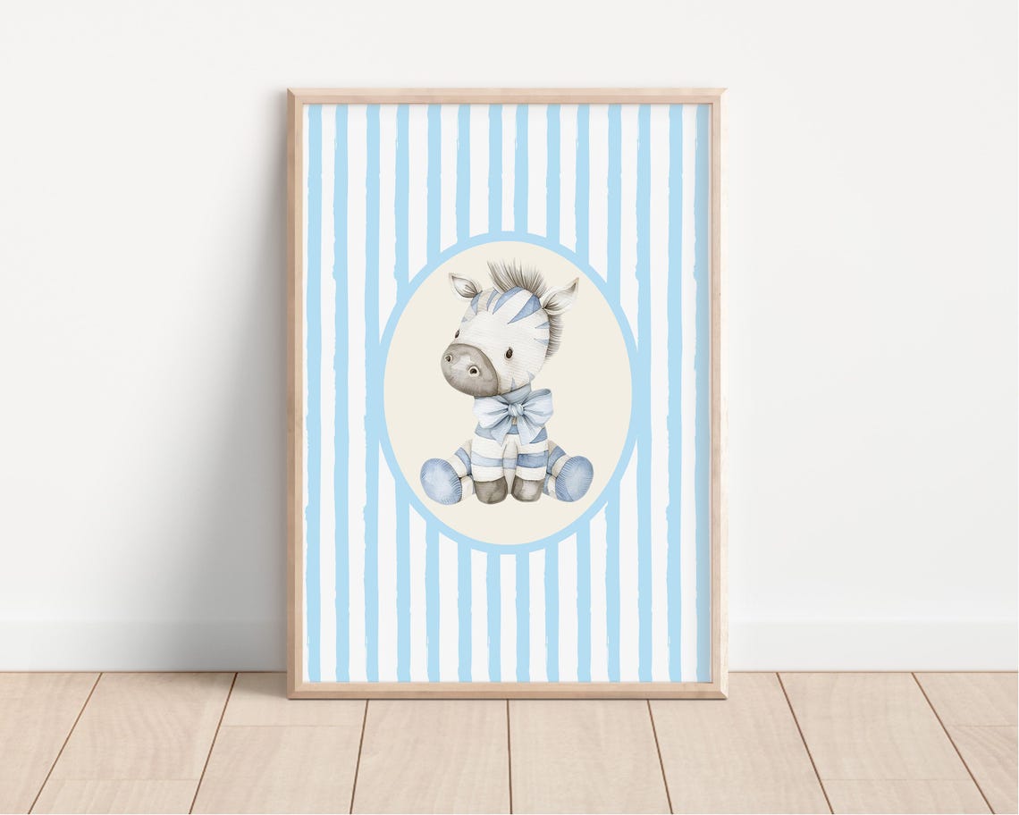 Zebra Foal Watercolor Blue Stripes Cute Baby Nursery Art Poster - Image 4