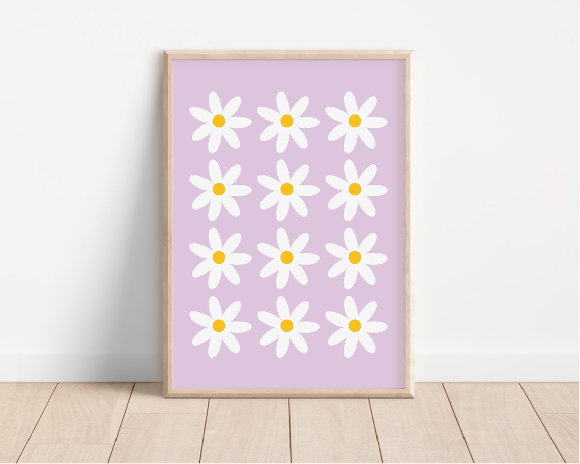 Daisy Grid Lavender Floral Pattern Nursery Wall Decor Art Poster - Image 3