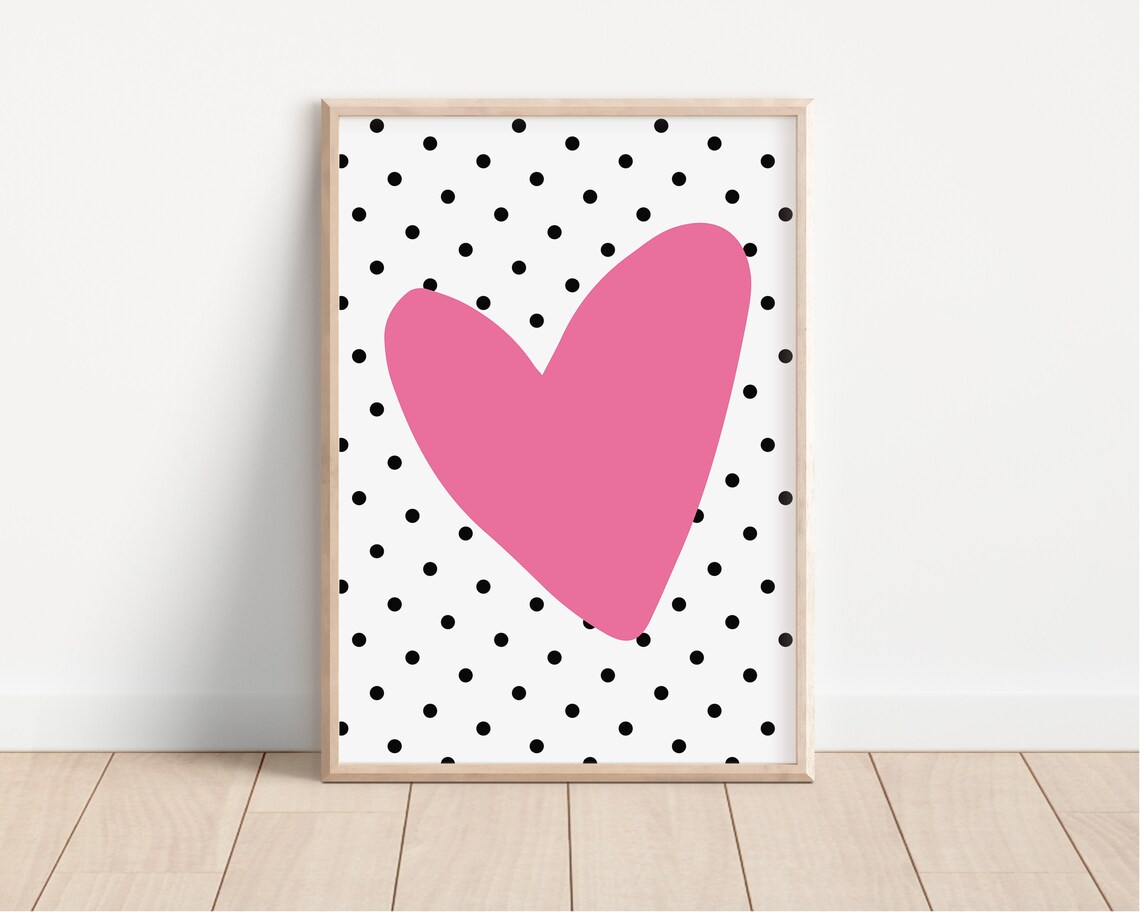 Pink Heart Polka Dot Poster Retro Nursery Girls Room Cute Wall Decor - Image 3