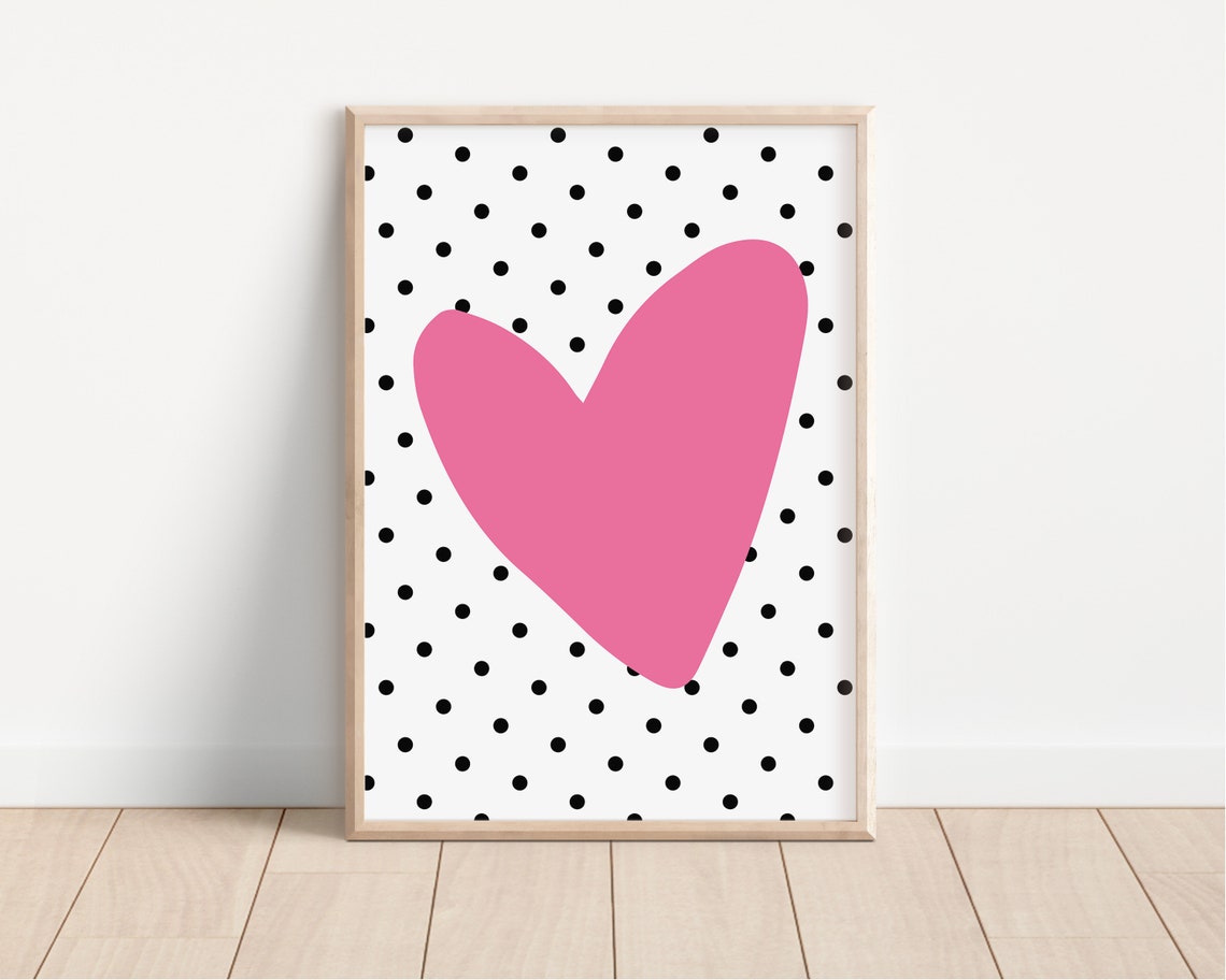 Pink Love Heart Kids Art Print Girls Room Decor Retro Love Heart Print Nursery Wall Art Decor Kids Room Print Playroom Wall Decor - Image 3