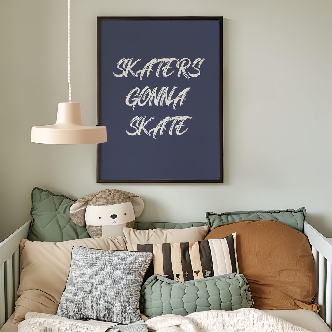 Skaters Gonna Skate Navy Blue Quote Poster Brush Script Boys Bedroom