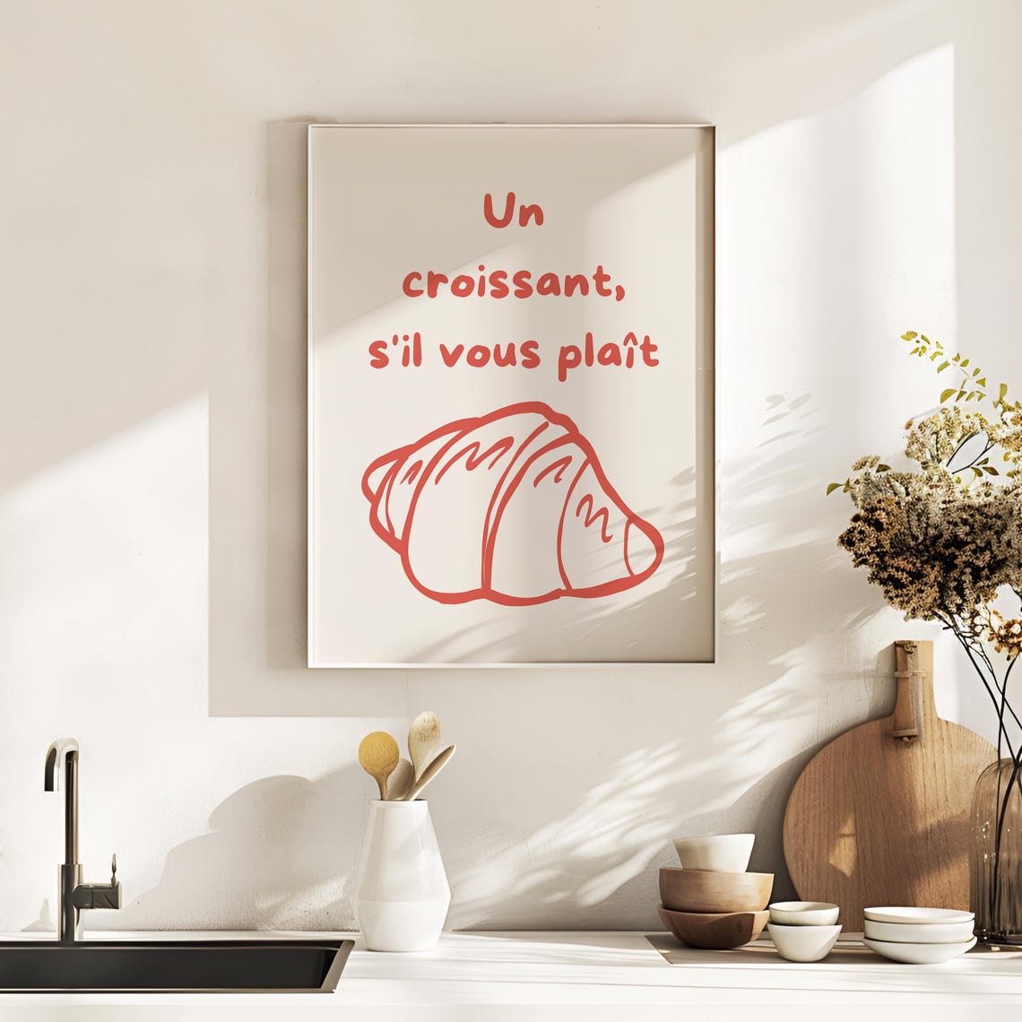 Un Croissant Sil Vous Plait Red French Croissant Kitchen Poster