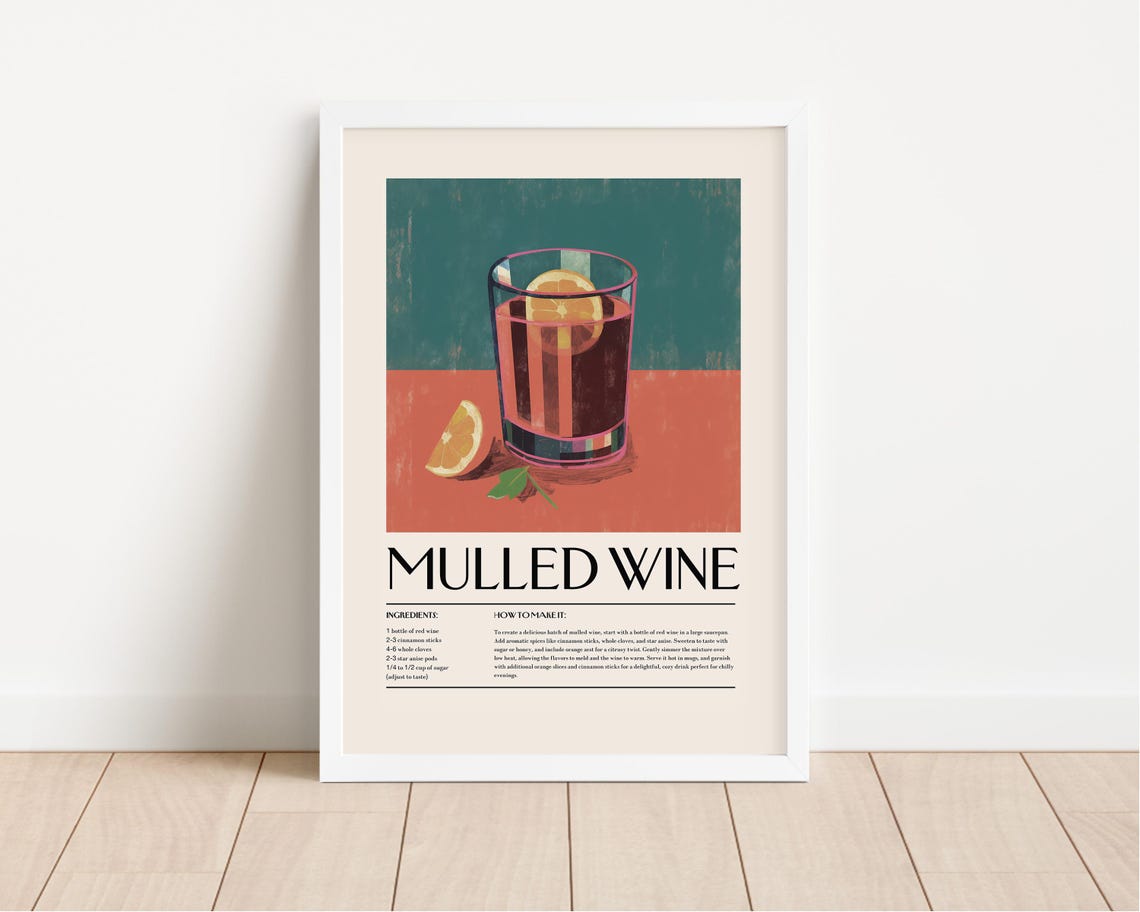 Retro Mulled Wine Recipe Ingredients How To Make Holiday Print - Image 2