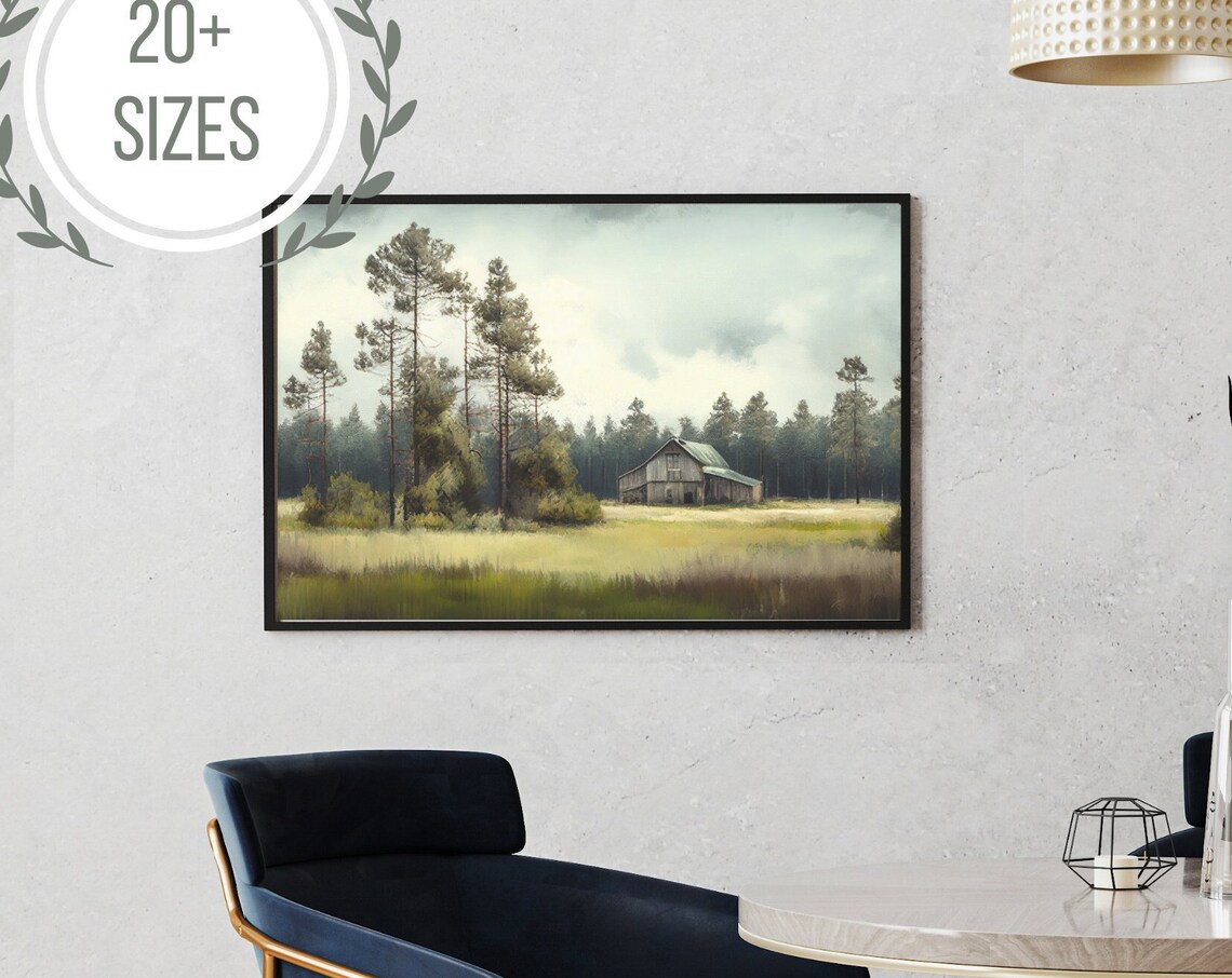 Rustic Barn Pine Forest Watercolor Country Farmhouse Art Poster