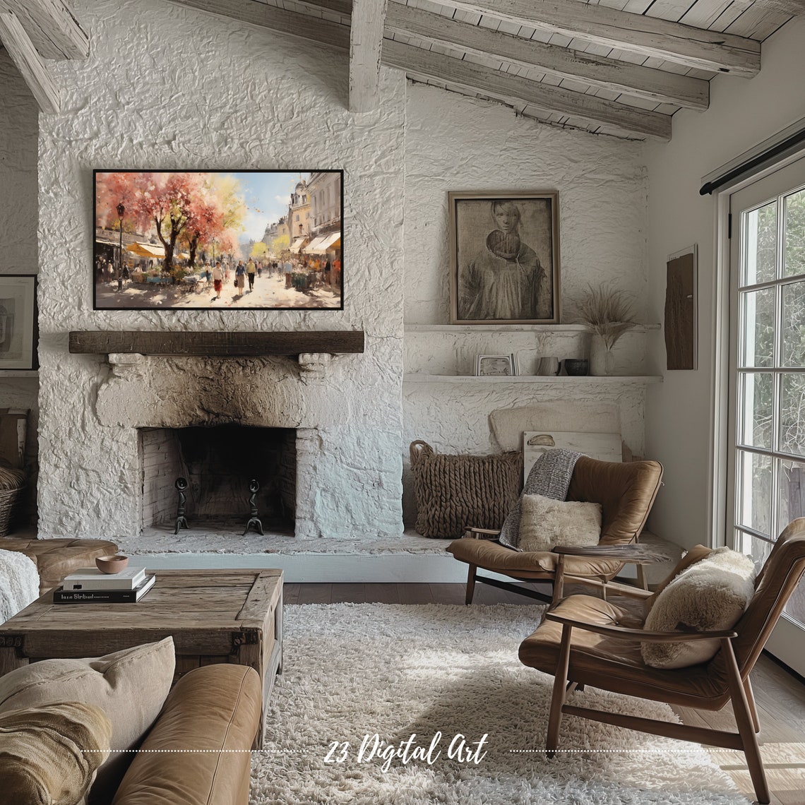 Frame Tv Art Rustic Oil Painting Of Sunday Market In The City Beautiful Summer Botanical Frame Tv Art Frame Tv Art 084 - Image 4