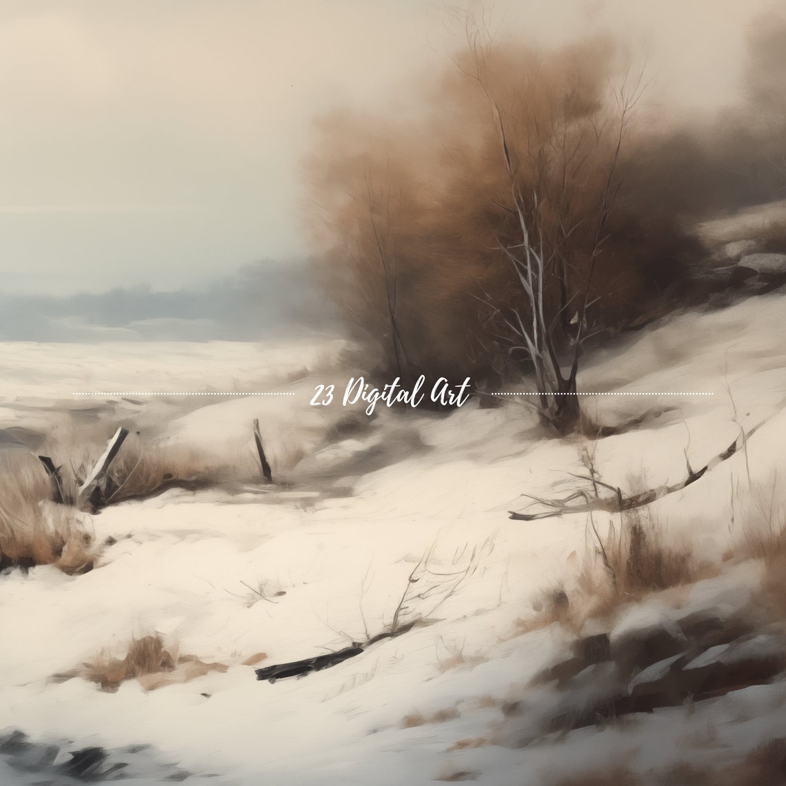 Snowy Winter River Meadow Soft Rustic Landscape Winter Art Poster - Image 3