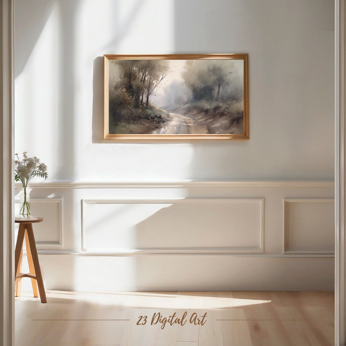 Frame Tv Art Moody Watercolour Painting Of The Summer Landscape Classic Neutral Summer Forest Botanical Green Earthy Summer Tv Art 120 - Image 7