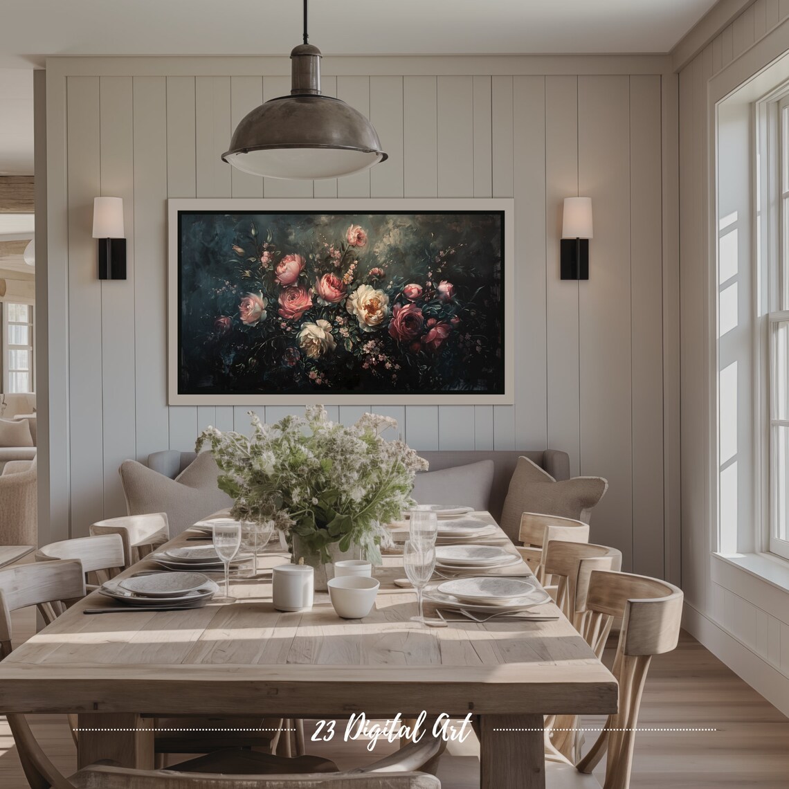 Blush Pink Roses Dark Moody Vintage Floral Still Life Frame TV Poster - Image 3