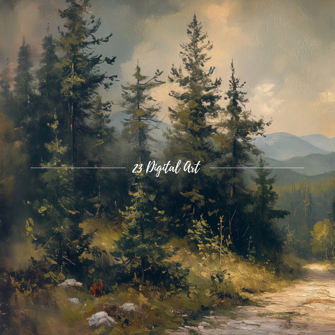 Evergreen Forest Path Mountain View Vintage Oil Painting Art Poster - Image 7