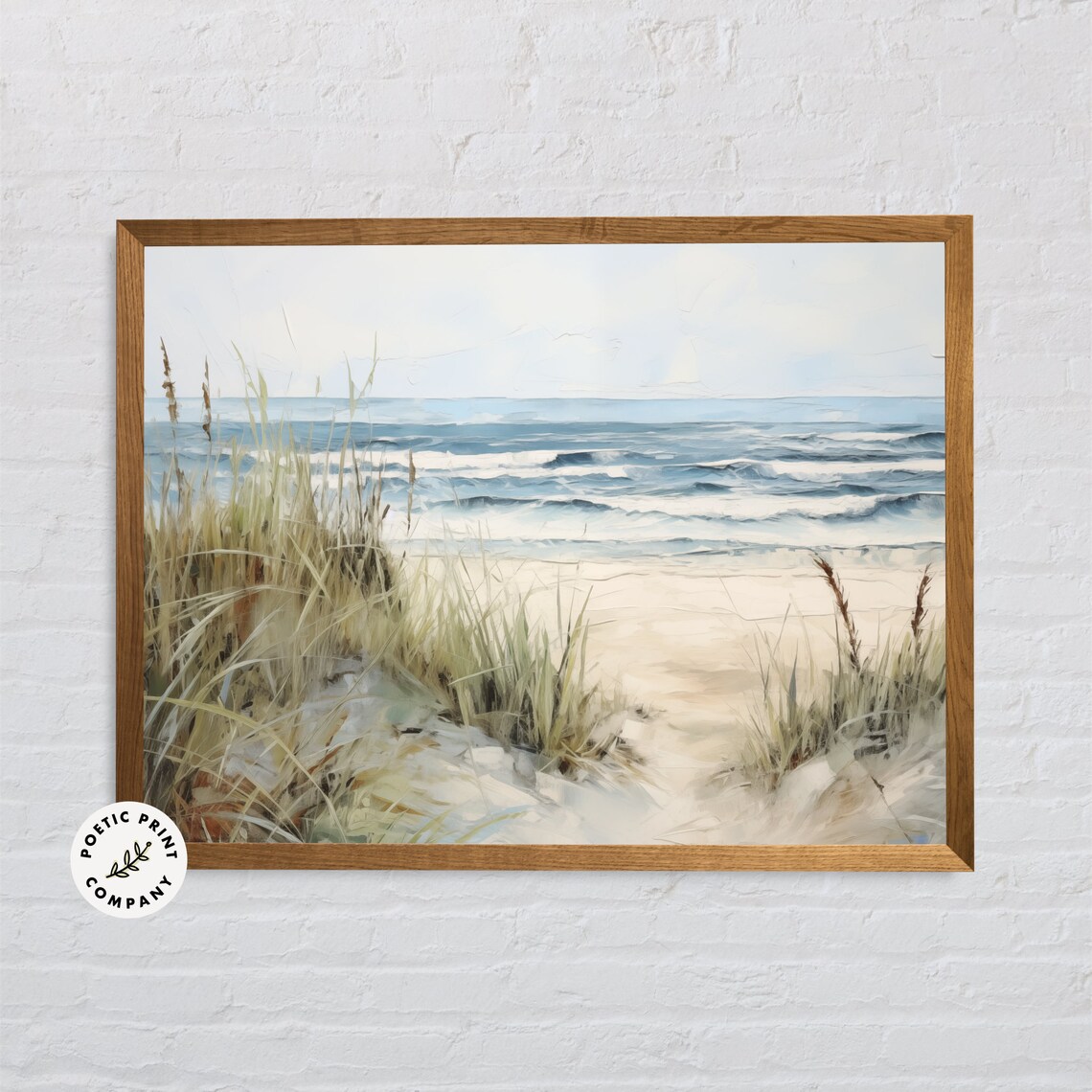 Windy Beach Dunes Waves Coastal Seascape Neutral Tones Oil Print Poster