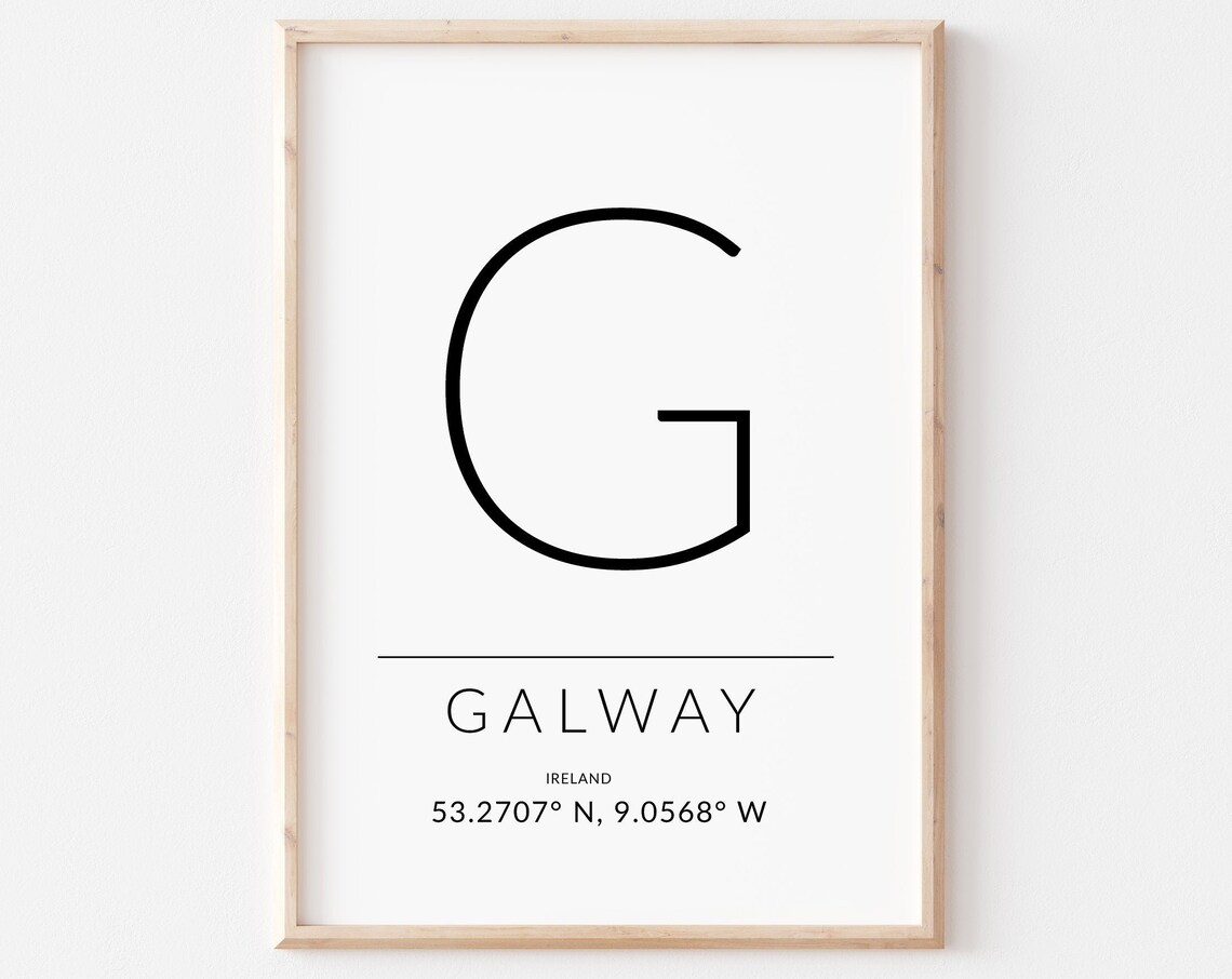 Galway Irish Travel Poster, GPS Coordinates