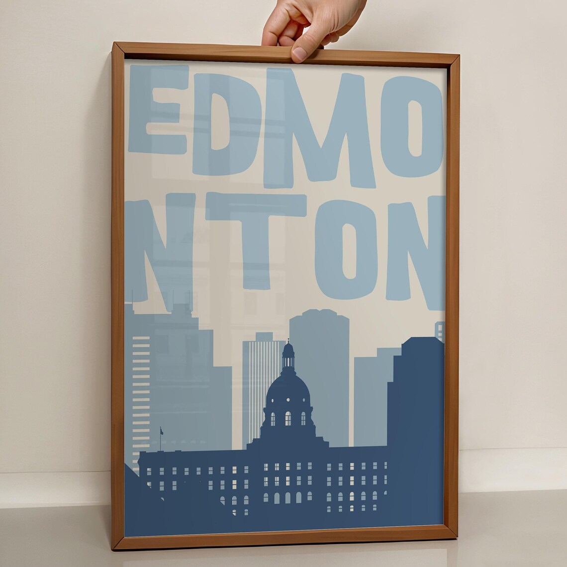 Edmonton Alberta Skyline Minimalist Blue Typography City Poster
