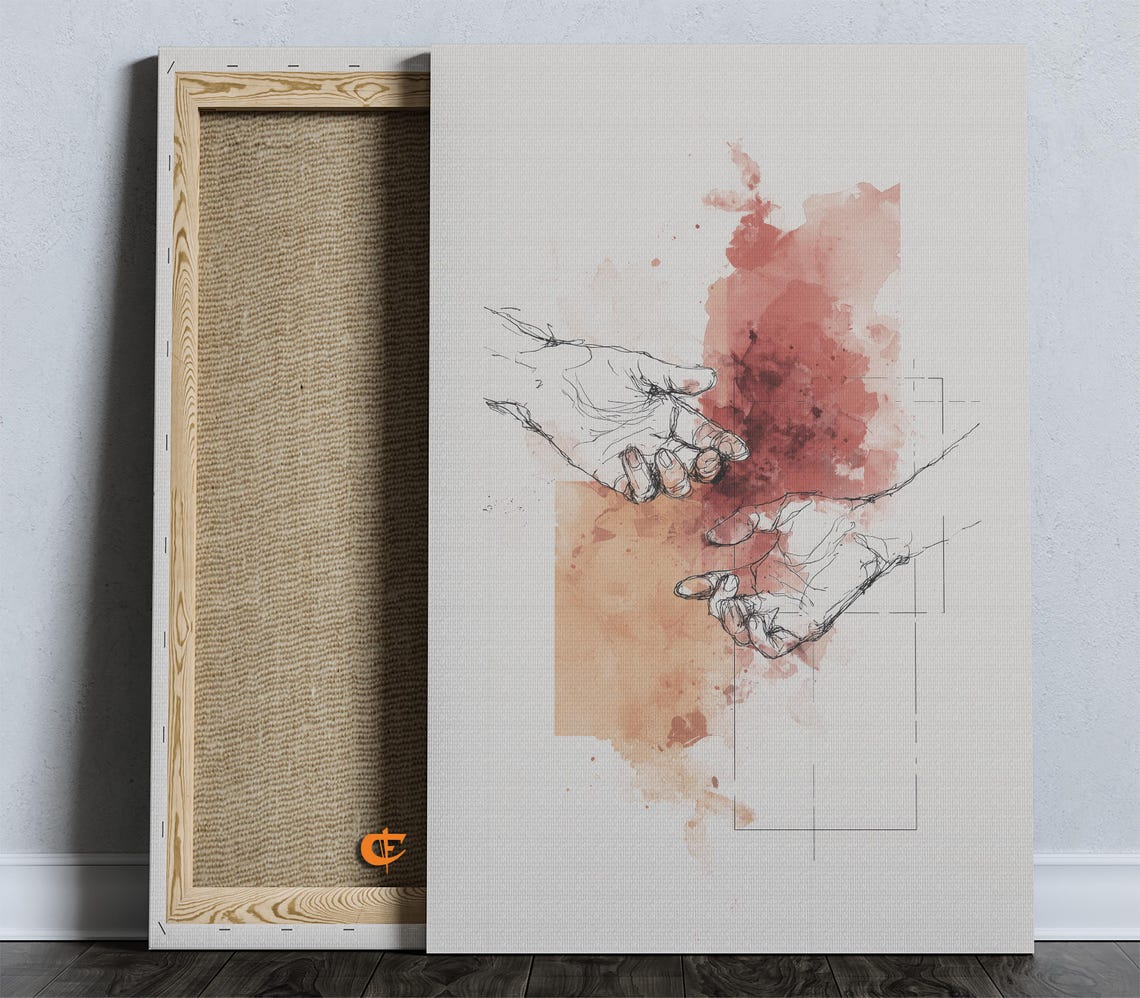 Minimalist Hands Line Art Earthy Watercolor Romantic Wall Art