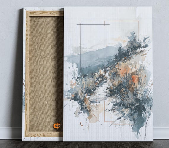 Watercolor Mountain Ridge Peaceful Landscape Wall Art Rustic Hiking Scene Earthy Nature Decor 825