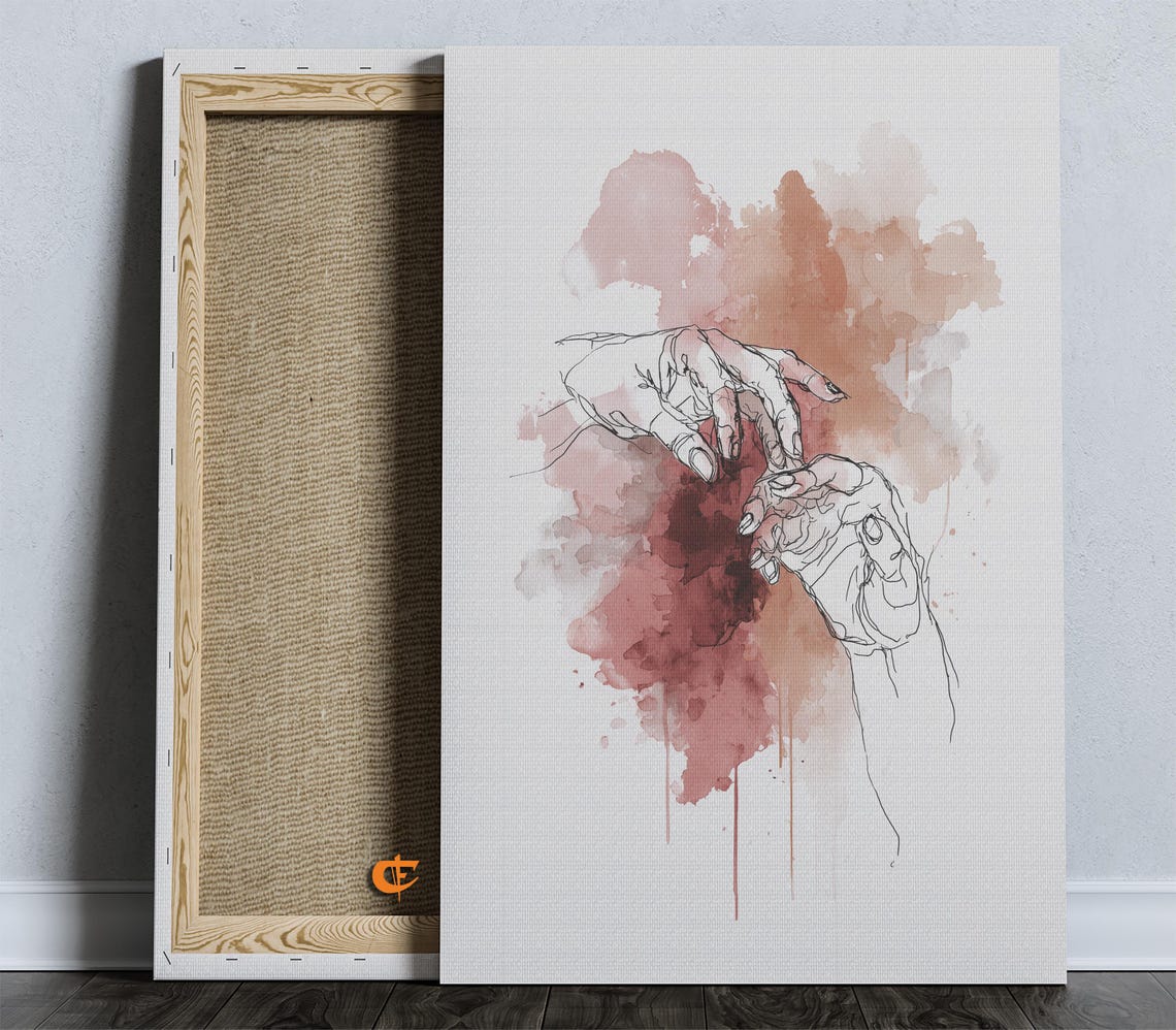 Touching Hands Line Art Blush Watercolor Minimalist Romance Poster