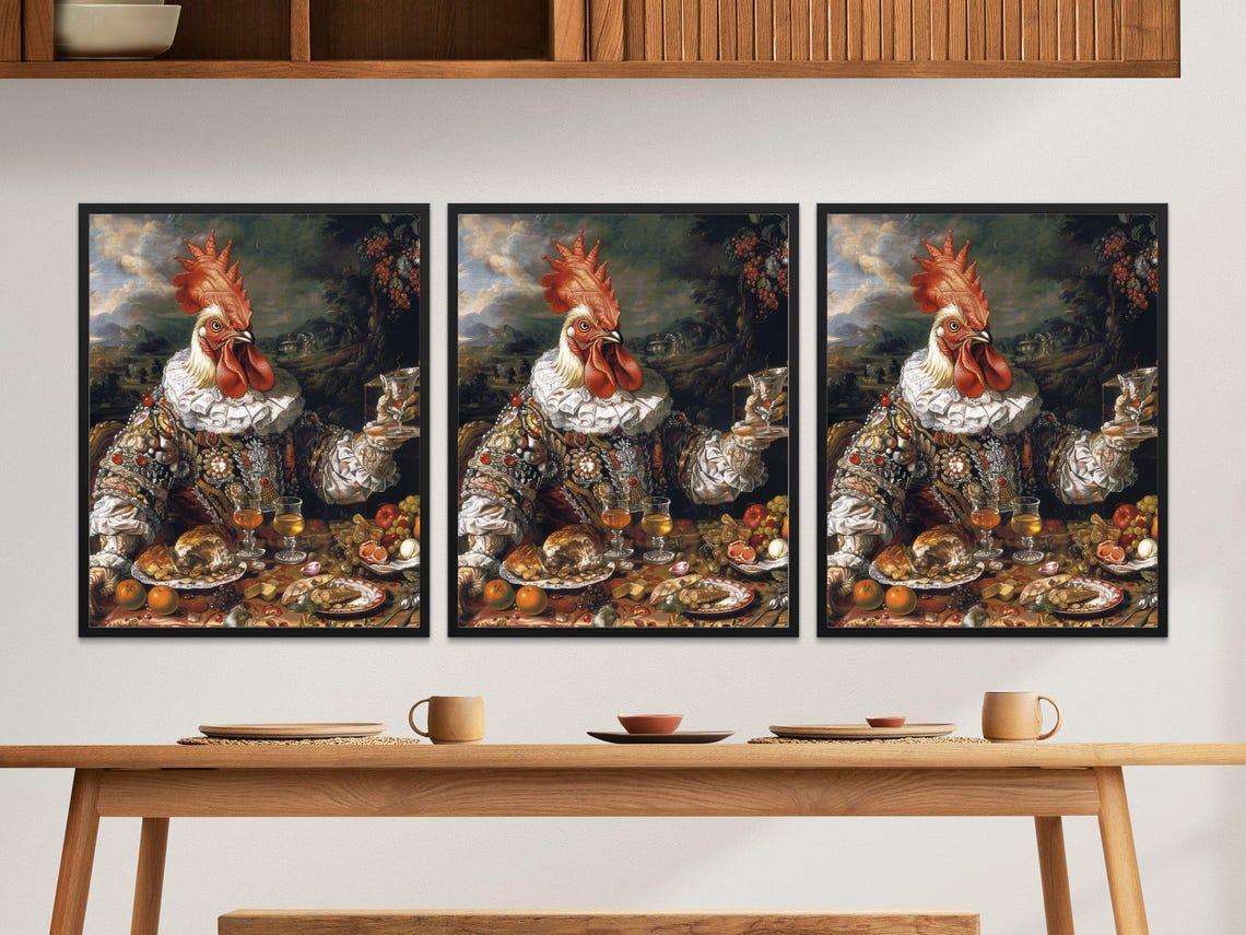 Baroque Rooster King Feasting Opulent Aristocratic Poultry Art Poster - Image 2
