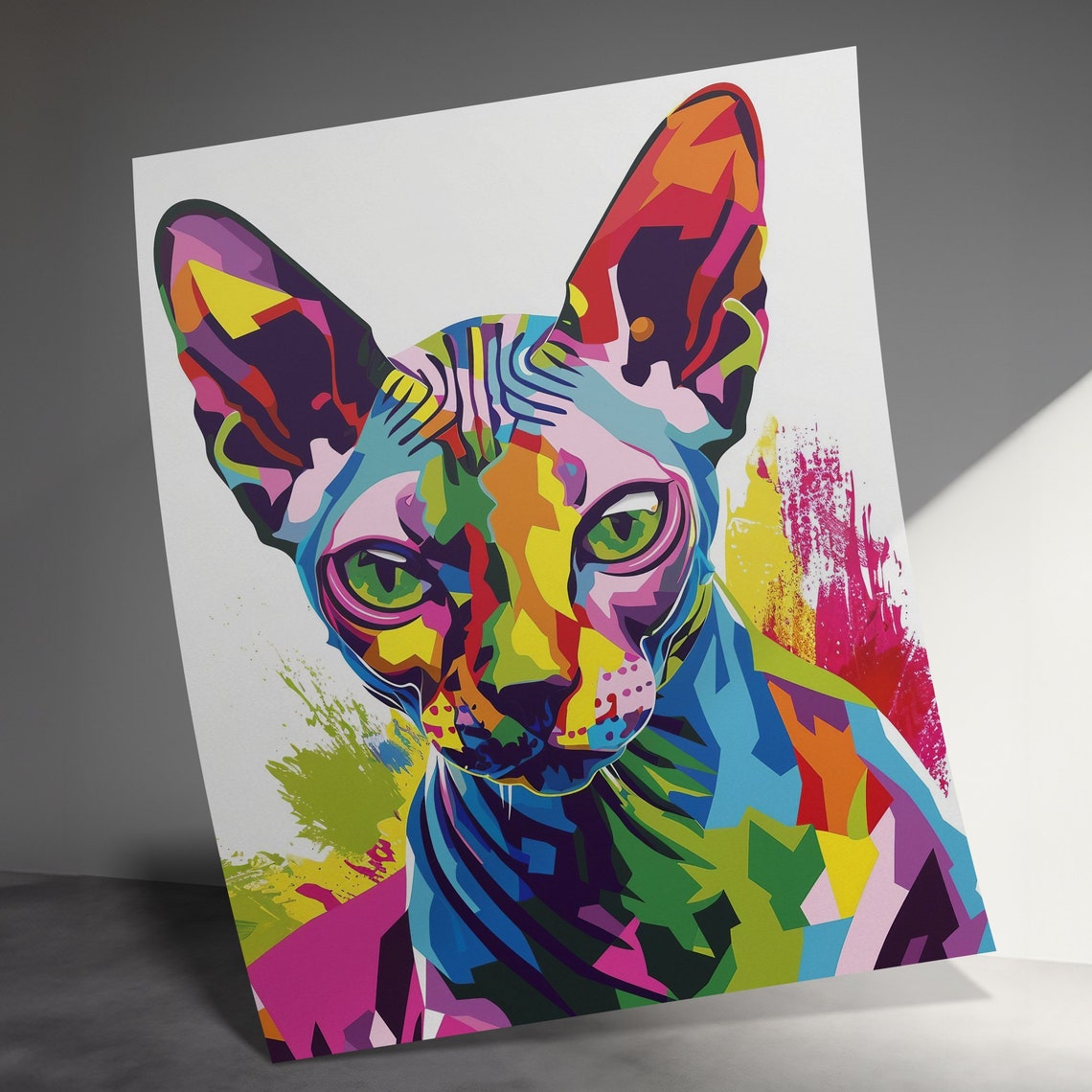 Colorful Sphynx Cat Pop Art Portrait Rainbow Geometric Style Poster - Image 2
