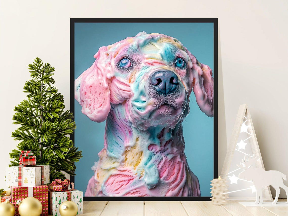 Dog Covered In Colorful Melted Ice Cream Pastel Fun Pet Art Poster